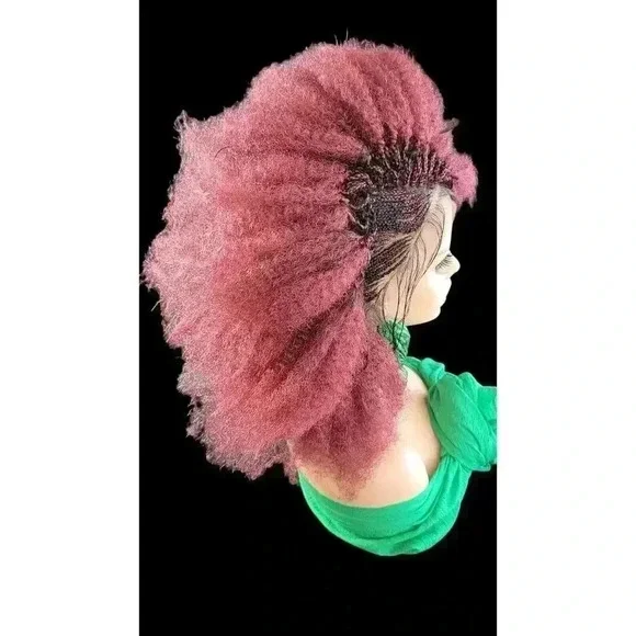 "Braided Wigs - 100% Handcrafted, Short Afro Style, Vibrant Red Color, NWT - Picture 8 of 15